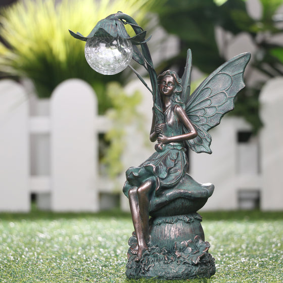 35 Cm TERESA'S COLLECTIONS Fairy Garden Decor Accessories Solar Light Angel Statues Figures Miniatures for Yard Decorations