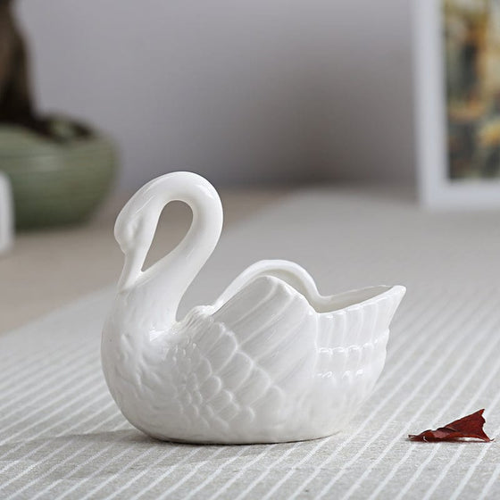 White Swan Ceramic Flower Pot Multifunction Candlestick Wedding Gifts Holder Ornaments Home Decoration Storage Oranments
