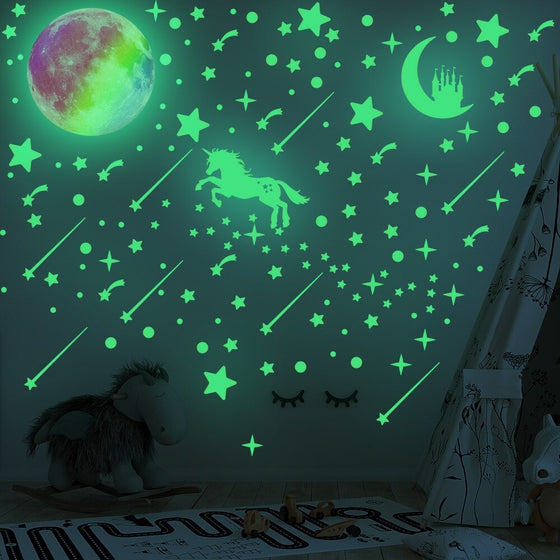 3D Luminous Castle Moon wall stickers Home decor DIY decals kids room decoration Fluorescent unicorn glow in the dark stickers