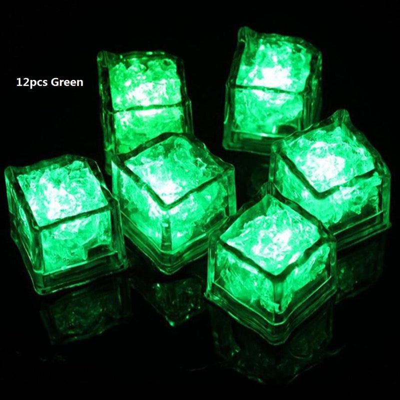 12pcs LED Ice Cubes Lights Multicolor LED Liquid Sensor Ice Cubes Lamp LED Glow Light Up for Bar Club Wedding Party Champagne