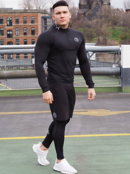 Fitness Three-Piece Bodybuilding Cycling Stretch Tracksuits Tight Long Sleeve Sportswears + Men's 2 in 1 Leggings pants