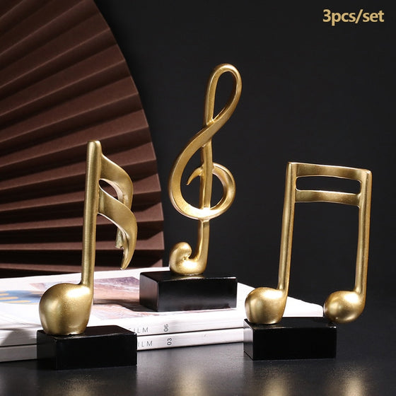 3pcs/set Decor Accessories Figurine Art Statuette Golden Musical Note Handicraft
