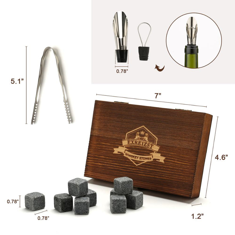 Whiskey Stones Gift Set - 9 Granite Chilling Stones Whisky Rocks