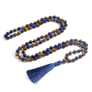 Yellow Tiger Eye 108Mala Beaded Knotted Long Necklace