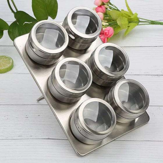 Magnetic Spice Tins Stainless Spice Jars (Set of 6)
