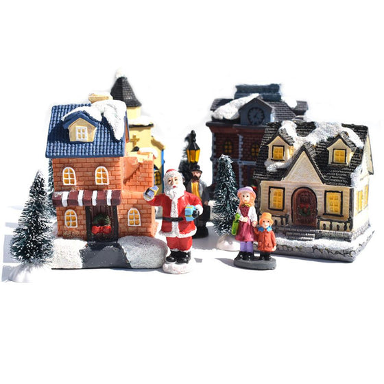 10PCS Christmas Doll Figurine House Village Building Set for Children Gift