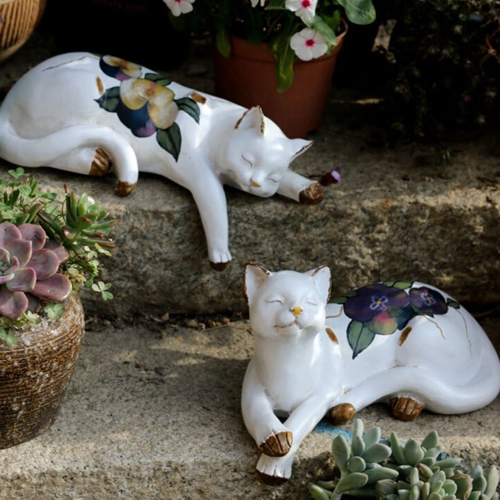 Lazy Cat Sculpture Animal White Cat Statue