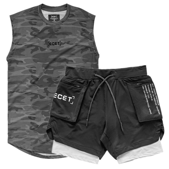 2 Pcs Sports Set Men's Suits Running Shirts/Vests+Sports Shorts