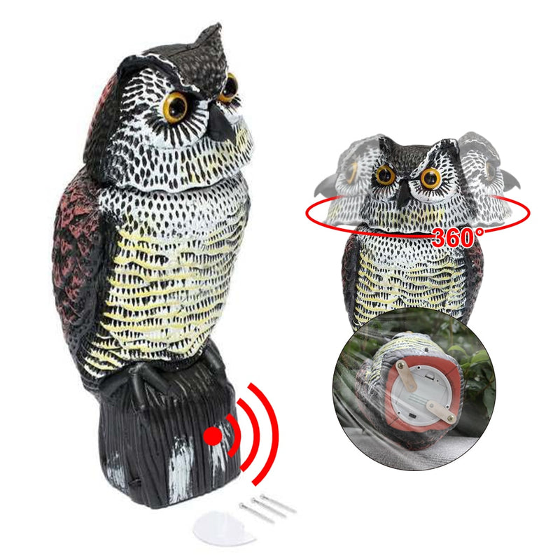 360 Degrees Bird Scarer Rotating Head Sound Owl Bird Scarecrow