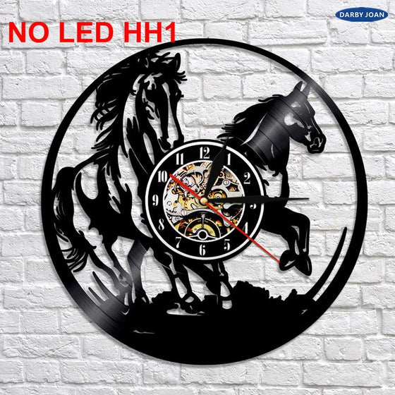 Horses LED Lighting Color Changing Wall Light Horse Laser Etched With Vinyl Remote Controller LED Backlight Modern Clock