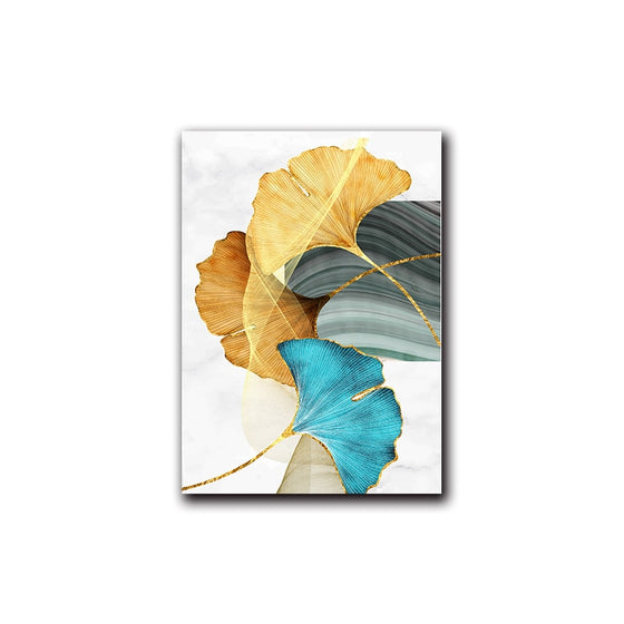 Blue Green Yellow Gold Plant Leaf Abstract Poster Nordic Canvas Print