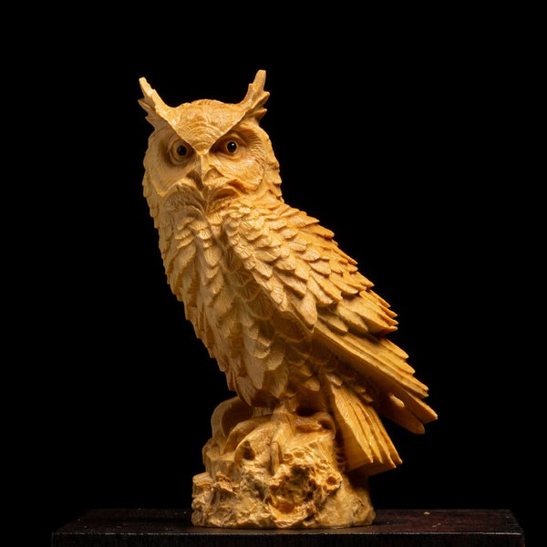 Owl Sculpture Solid Wood Animal Statue