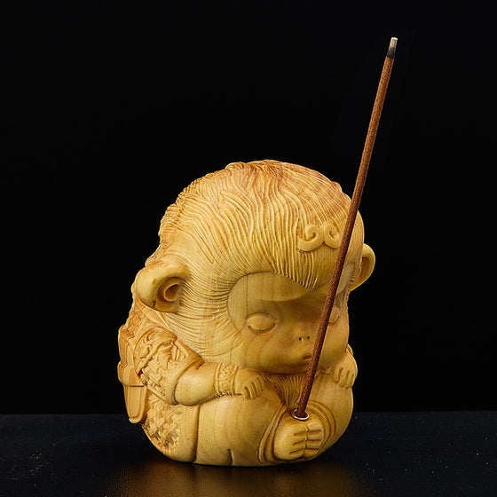 Little Monkey King Boxwood Sculpture Wood Feng Shui