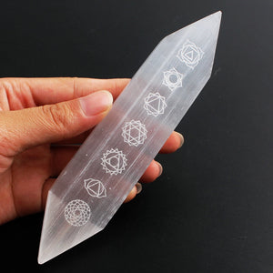 7 Chakra Selenite Double Point Magic Wand Rough Sticks