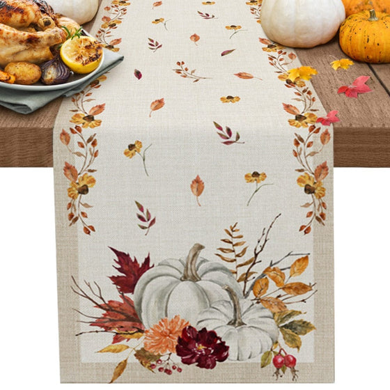 Thanksgiving Dining Table Runner Pumpkin Maple Leaf Wedding Country Decor Table Runner for Dining Table Christmas Decoration