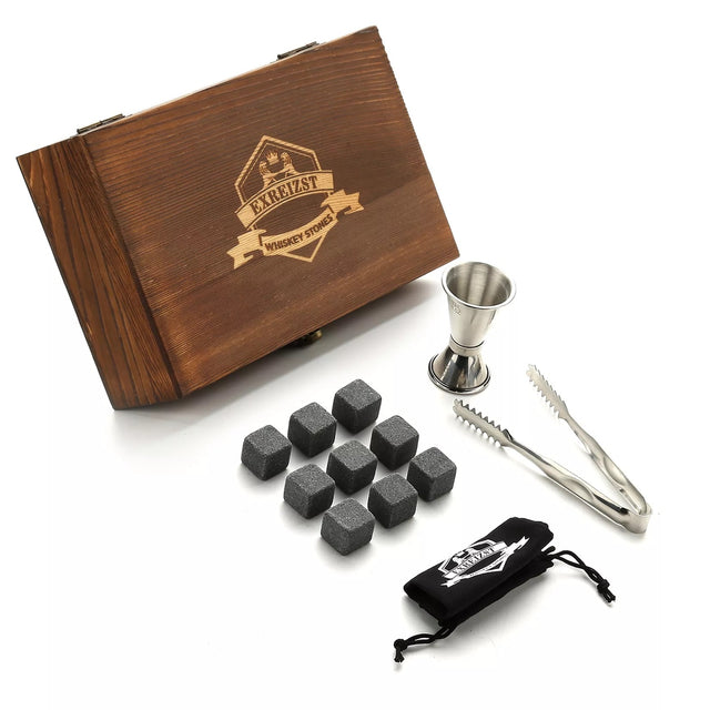 Whiskey Stones Gift Set - 9 Granite Chilling Stones Whisky Rocks