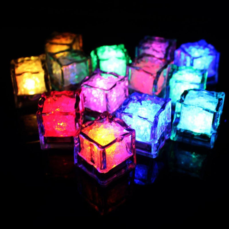 12pcs LED Ice Cubes Lights Multicolor LED Liquid Sensor Ice Cubes Lamp LED Glow Light Up for Bar Club Wedding Party Champagne