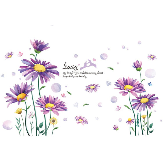 Purple Daisy Wall Stickers DIY Flowers Plants for Living Room Kids Bedroom Kitchen Nursery House Decoration