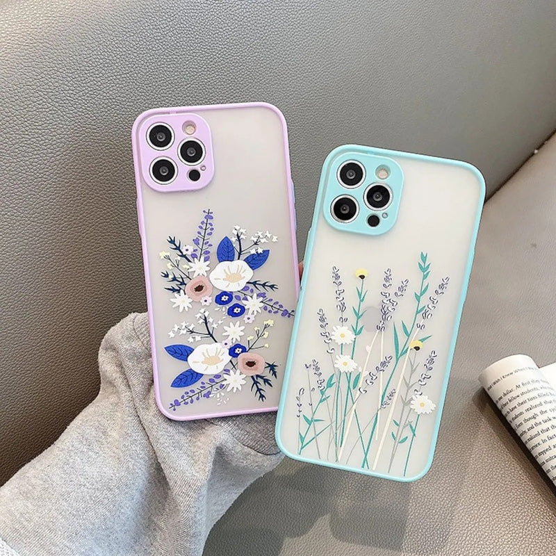 Shockproof Armor Matte Clear Case - flower Print High Quality Cover - For Xiaomi Mi 11 Ultra 10T Lite Poco F3 X3 NFC - Redmi Note 8 9 10 Pro