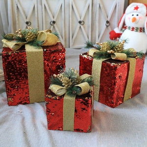 3PCS Christmas Decoration Gift Box - Christmas Tree Ornaments - Luminous Iron Art -  Home Outdoor Decorations - Christmas Decorations