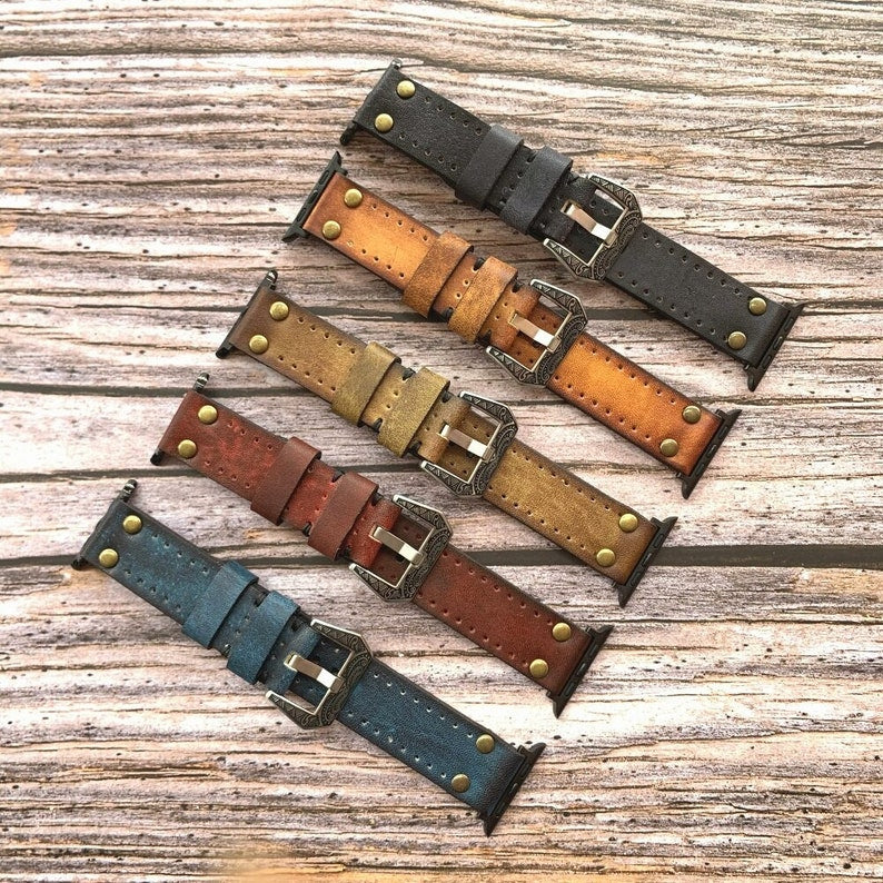 38mm 40mm 42mm 44mm Luxury Punk Real Leather Bracelet - Apple Watch Band - Retro Watchband - For Apple iWatch Strap Series 2 3 4 5