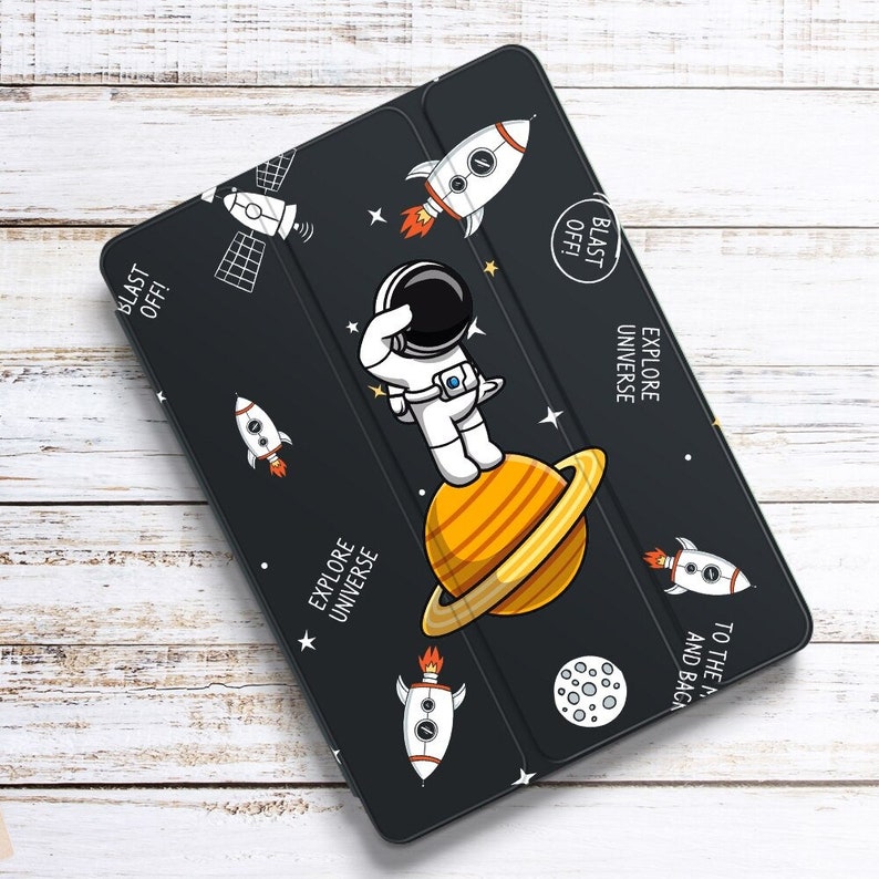 3D Astronauts caver - Silicone iPad Case - for Air 4 iPad Pro 2021 Case Cute Air 1 With Pencil Holder 8th 7th 11 Pro 2018 Mini 5 / 6 Cover