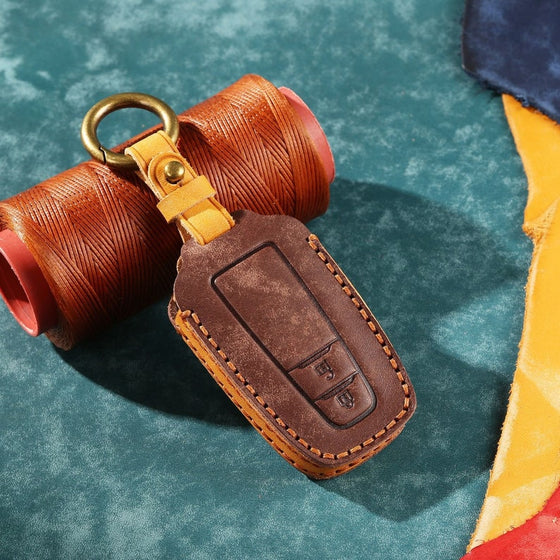 Handmade Scrub Car Remote case for Toyota Camry Levin Highlander RAV4 chr - Genuine Leather Car Key Pouch - Creative Retro Car Key Bag