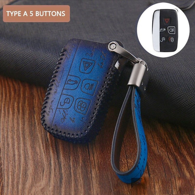 Land Rover Auto Remote Car Key Case - Premium Leather Key Cover For Discovery Range Rover Sport 4 Evoqua - Key Protection Case With Keychain