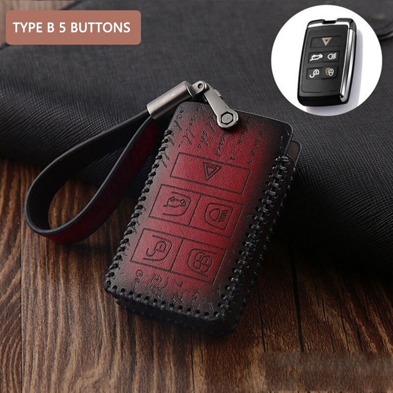 Land Rover Auto Remote Car Key Case - Premium Leather Key Cover For Discovery Range Rover Sport 4 Evoqua - Key Protection Case With Keychain