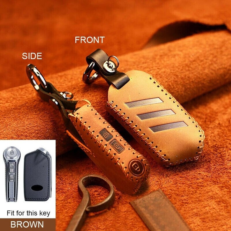 Genuine Premium Leather Car Remote Holder For Kia Stinger K900 2019 - Key Protection Case With Keyring - Vintage Style Key Case