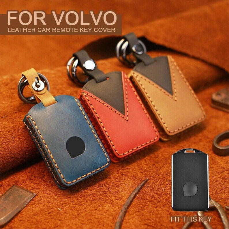 Premium Leather Car Remote Holder Volvo Xc90 Xc40 V90 2Button Key - Compatible With Volvo S90 V60 S60 Xc60 2020 Key Cover Cap-Volvo Key Case