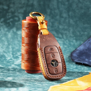 Retro Genuine Leather Car Key Case - Scrub Handmade Key Cover For Car - Key Case Cover Creative Retro Key Case - Key Bag For Mercedes-Benz