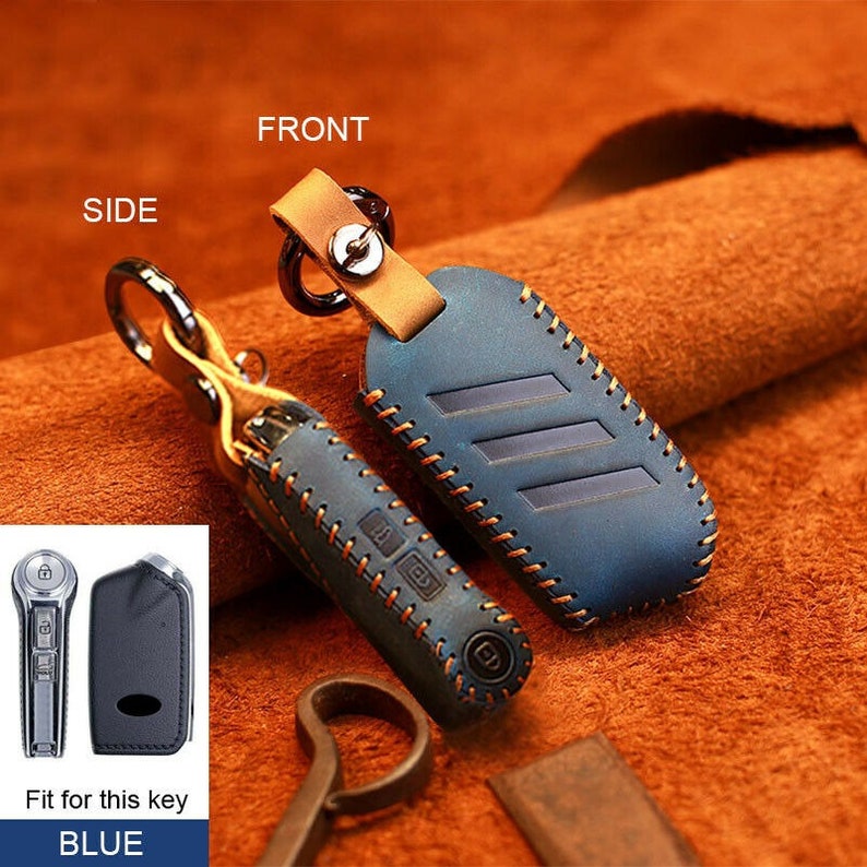 Genuine Premium Leather Car Remote Holder For Kia Stinger K900 2019 - Key Protection Case With Keyring - Vintage Style Key Case