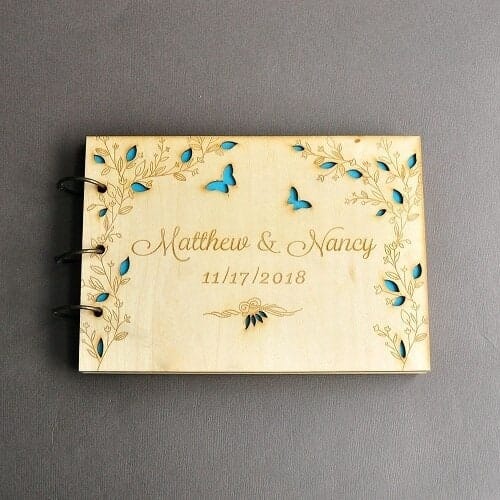 Personalized Wedding invitation card - Memory Book Engraved Bridal Shower Book - Custom Wedding Invitation Card - Love Butterflies Guestbook