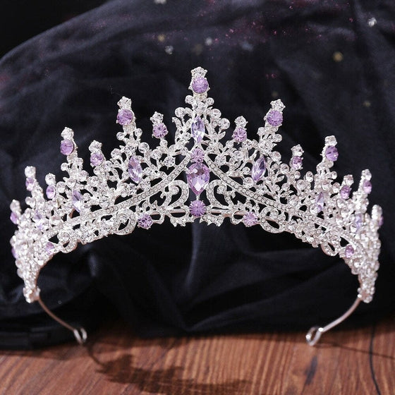 Gorgeous Silver Color Purple Rhinestone Crowns - Party Fashion Queen Crowns  - Wedding Crown - Wedding Hair Jewelry Ornaments
