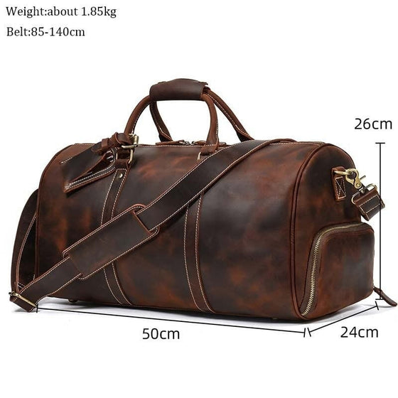 Vintage Horse leather Travel Bag - 20In Large Capacity Bag With Shoe Pocket - luggage Bag - Waterproof Crossbody Travel Bag - Tote Bag