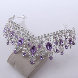 Gorgeous Silver Color Purple Rhinestone Crowns - Party Fashion Queen Crowns  - Wedding Crown - Wedding Hair Jewelry Ornaments