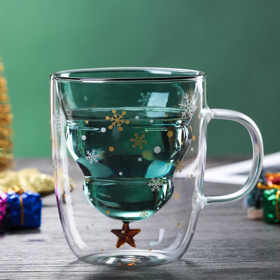 Double Layered Anti Scald Glass Christmas Tree Starry Sky Coffee Mug