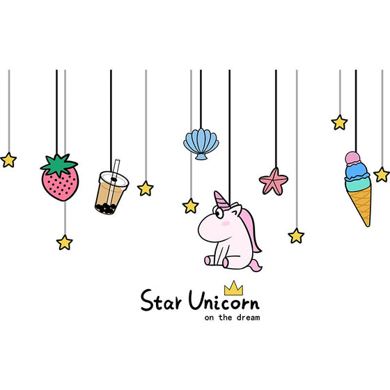 Cartoon Girl Wall Stickers DIY Unicorn Animal Stars Wall Decals for Kids Bedroom Baby Room House Decoration