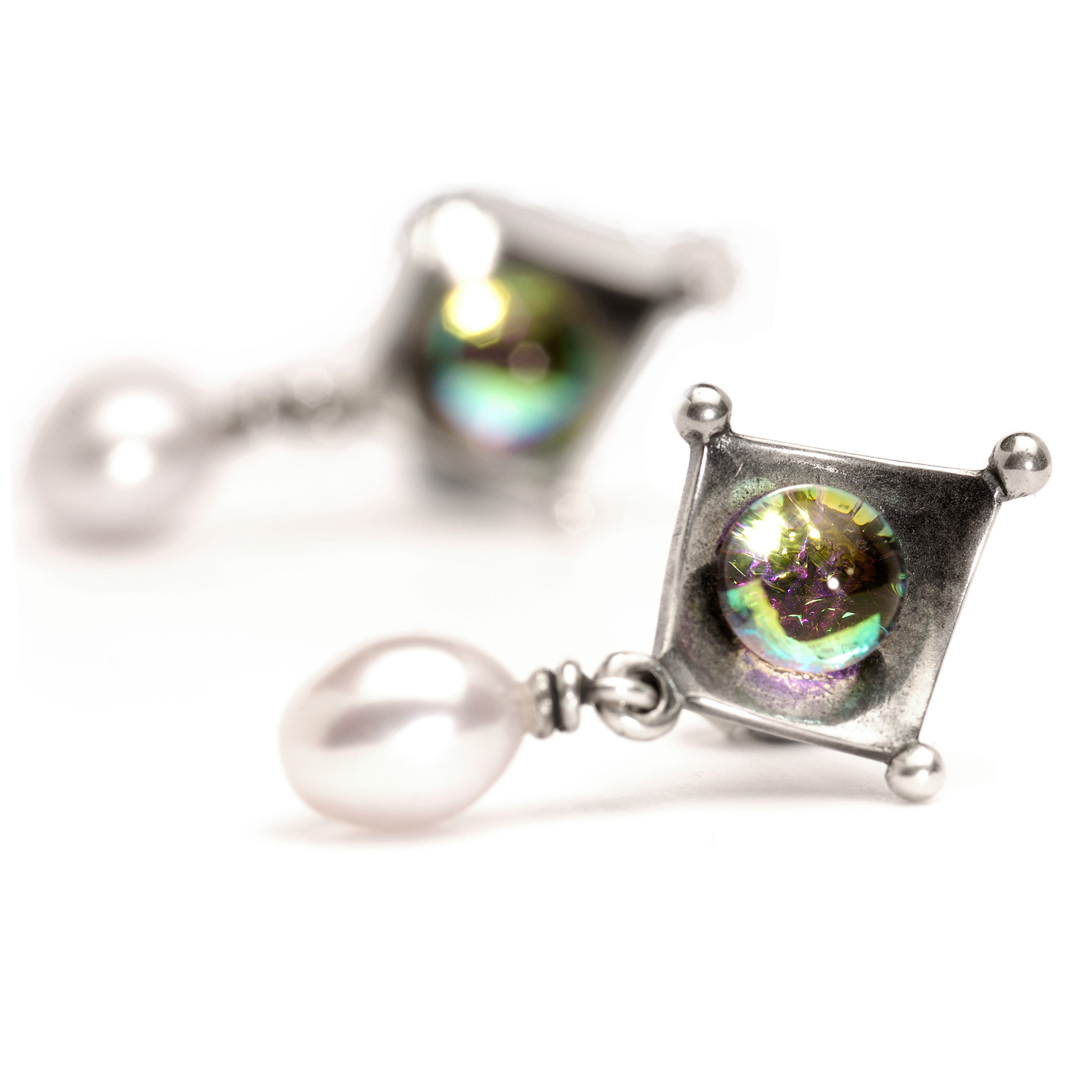 Dichroic/Pearl Earrings