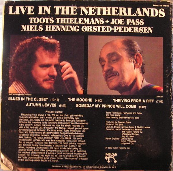 Toots Thielemans + Joe Pass + Niels-Henning Ørsted Pedersen - Live In The  Netherlands - LP