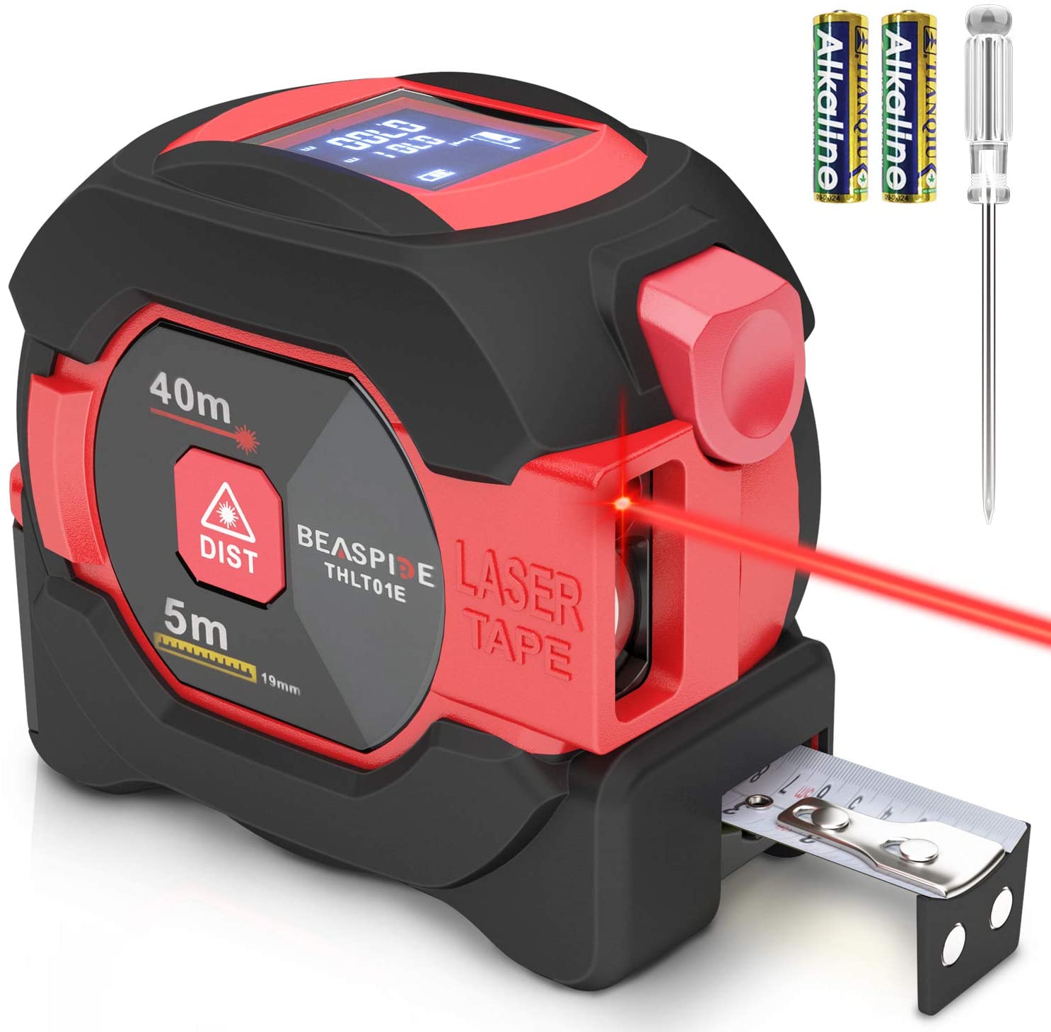 2 in 1 Laser Measuring Tape LCD Display with Li Battery Power 131Ft and 16Ft 