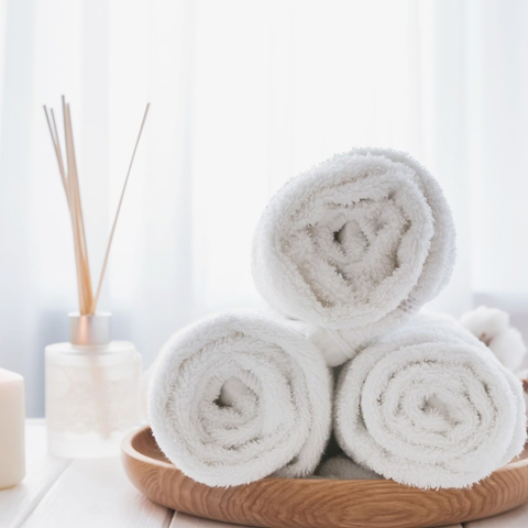 Freshly laundered towels in a clean bathroom