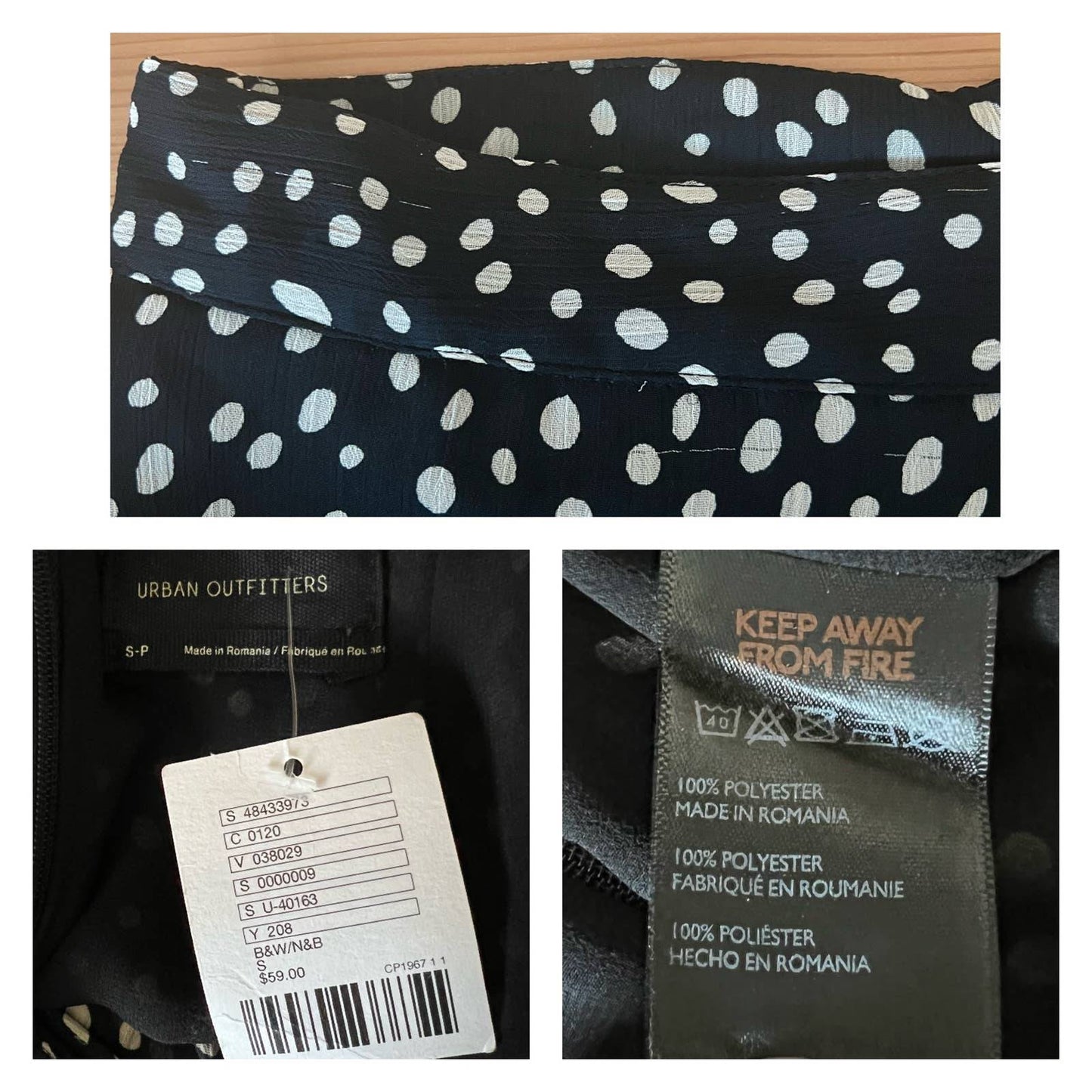 Urban Outfitters Chiffon Ruffle Mini Skirt Size S Dotted Black Cream Ruffle Tie