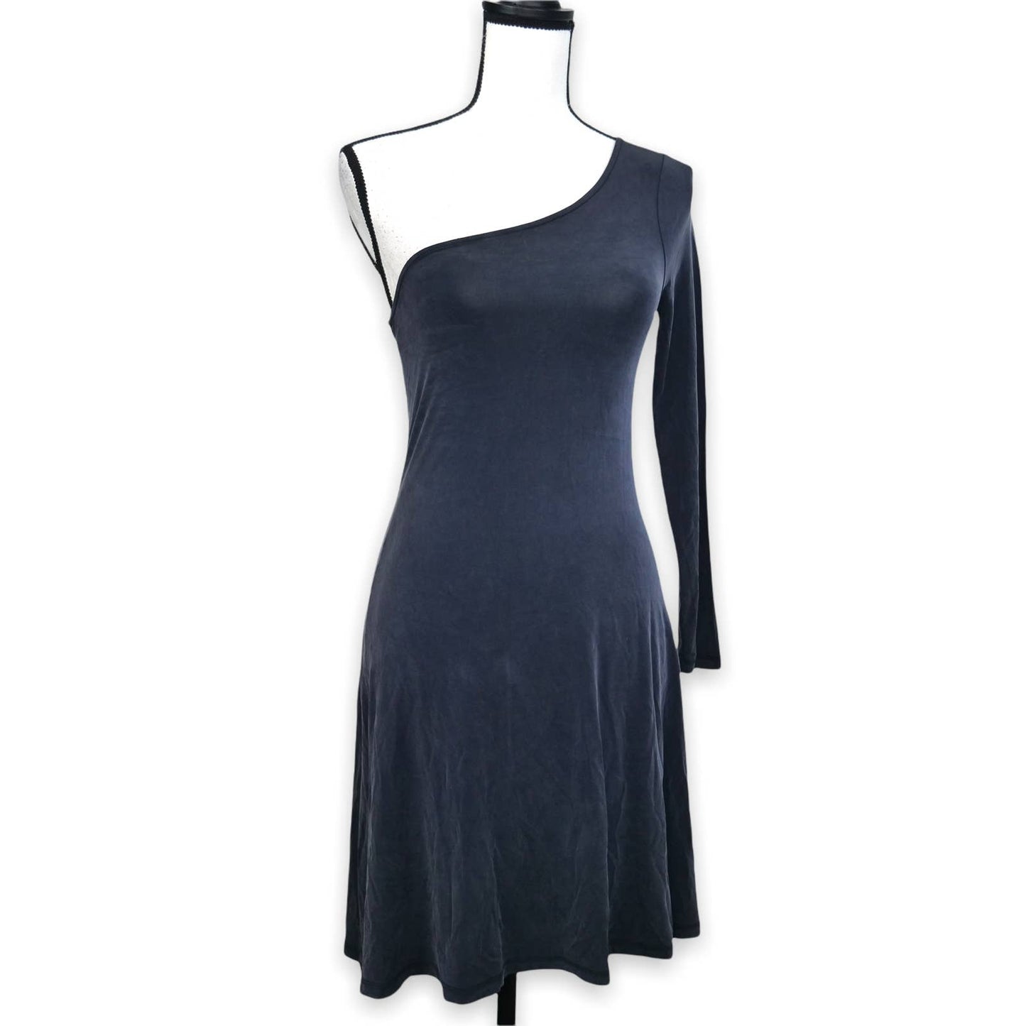 Anthropologie Eri + Ali One Shoulder Mini Dress Size XSP Black Cupro Party Swing