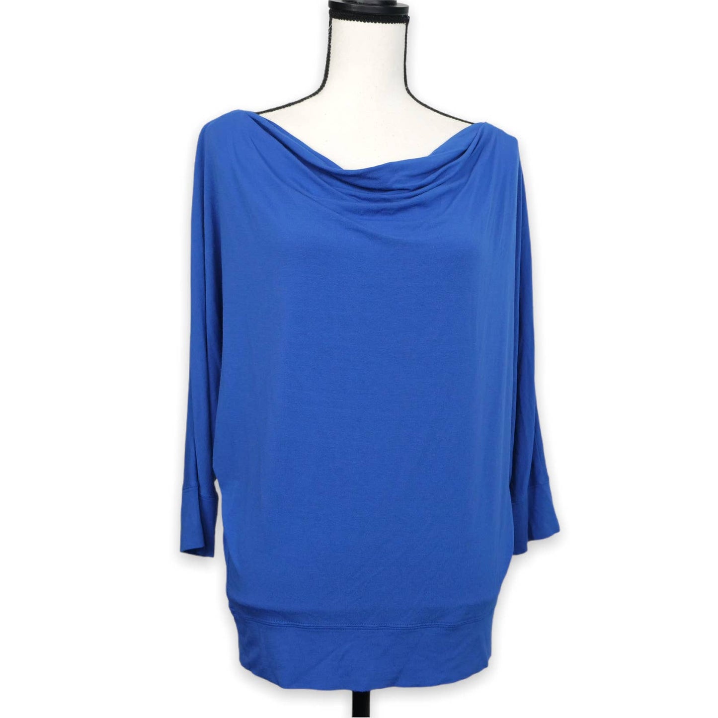 Eileen Fisher Blue Cowl Neck Dolman Sleeve Blouse Sz XS Stretch Tunic Top Career