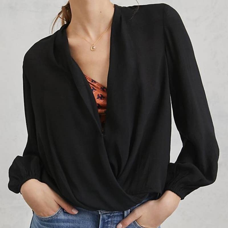 Maeve by Anthropologie Sheer Draped Blouse Sz S NWT Long Sleeve Tessa Surplice