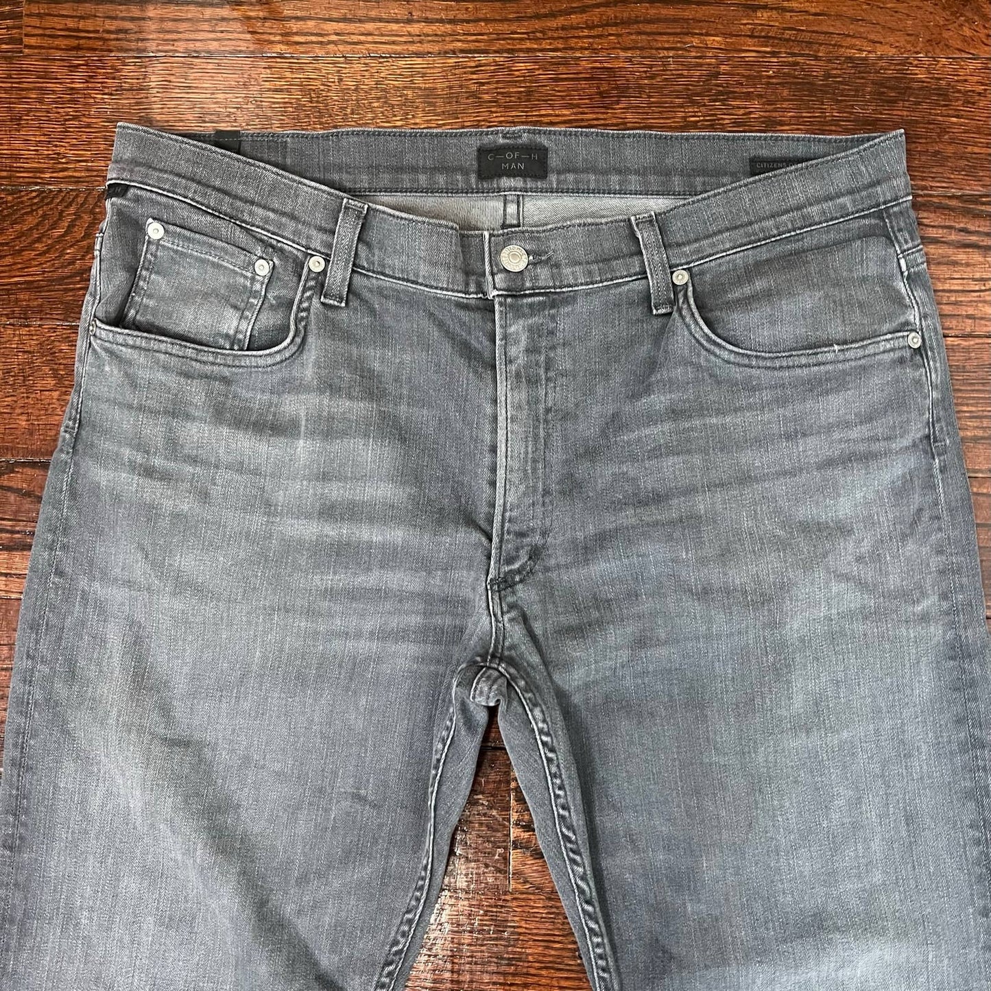 Citizens Of Humanity COH Man Bowery Jeans Size 38 x 26 Hemmed Gray Slim Stretch