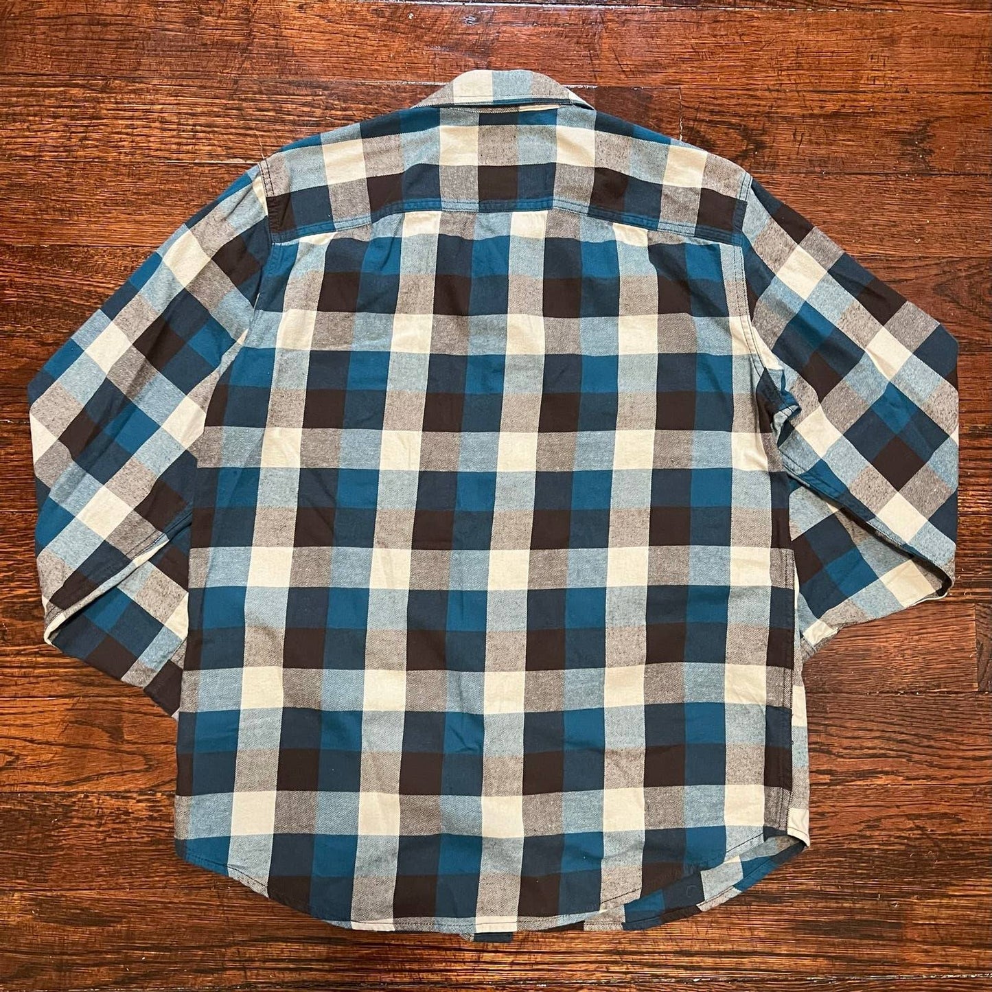 Outdoor Life Button Down Flannel Shirt Size M Blue Brown Tan Buffalo Check Plaid