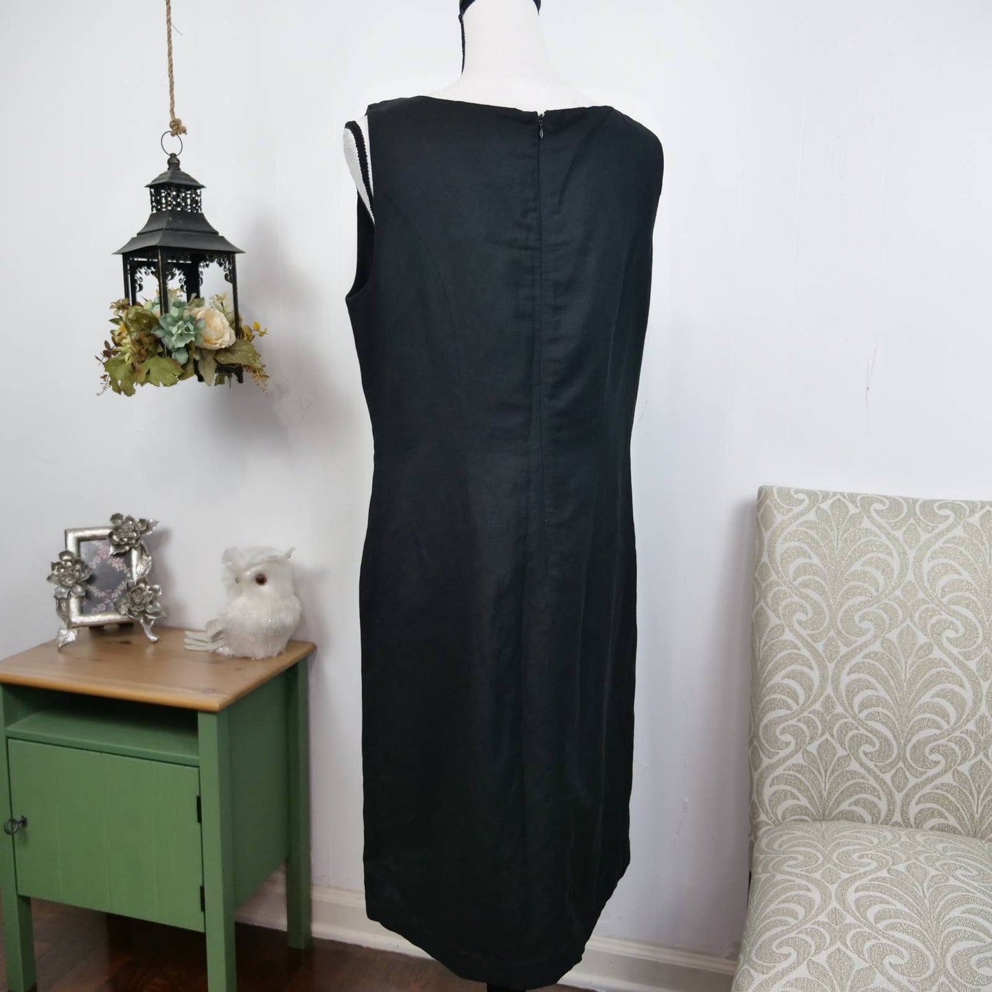 Lennie Nina Leonard Embellished Jewel Neckline Size 10 Linen Blend Black Beaded